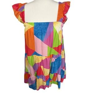 Peach Love California Colorblock Babydoll Dress Ruffle Mini Medium NEW USA made